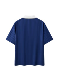 Rifted Contrast Collar Striped Soccer Jersey T-Shirt