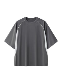 Rifted Contrast Piping Panel Raglan T-Shirt