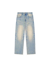 Rifted Sun Fade Raw Hem Denim Jeans