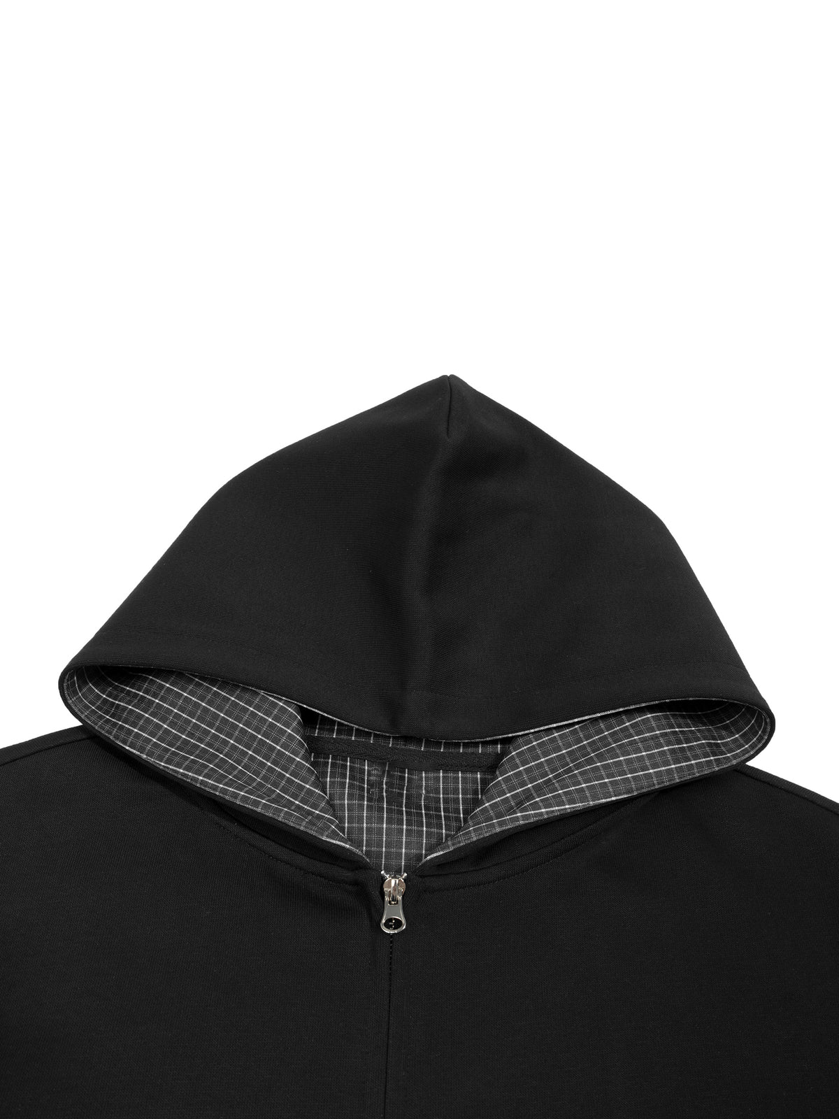 Rifted Contrast Plaid Boxy Zip Hoodie