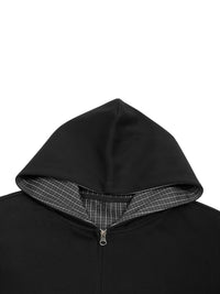 Rifted Contrast Plaid Boxy Zip Hoodie