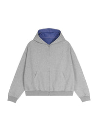 Rifted Contrast Plaid Boxy Zip Hoodie