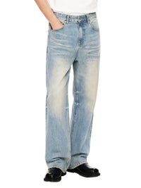 Rifted Sun Fade Raw Hem Denim Jeans