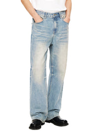 Rifted Sun Fade Raw Hem Denim Jeans