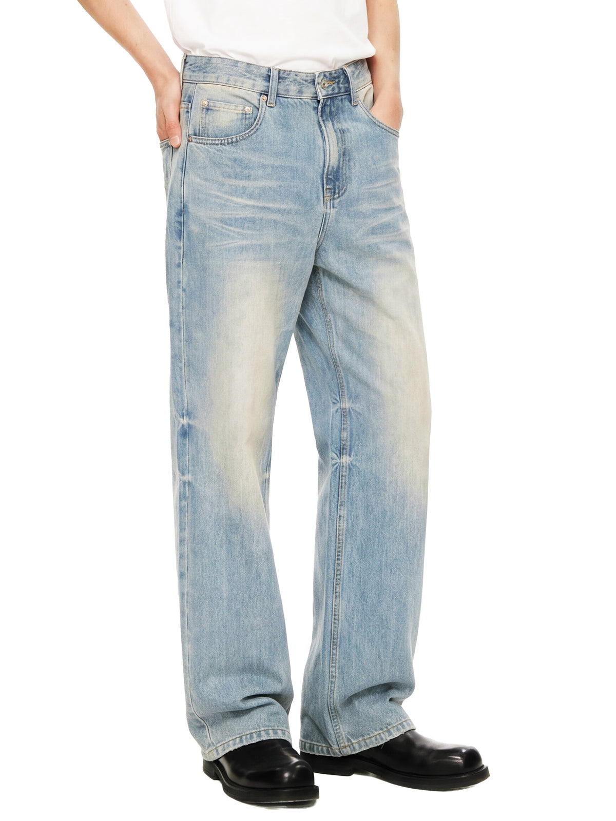 Rifted Sun Fade Raw Hem Denim Jeans