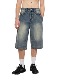 Rifted Vintage Wash Baggy Denim Shorts