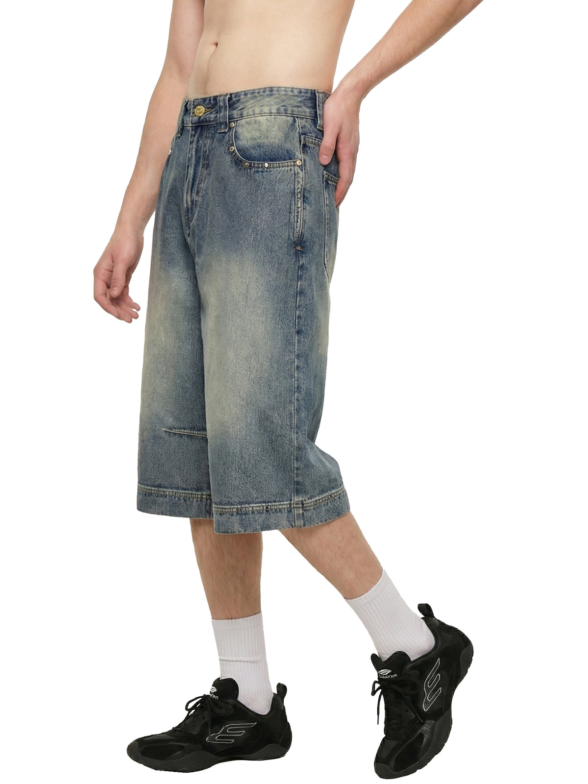 Rifted Vintage Wash Baggy Denim Shorts