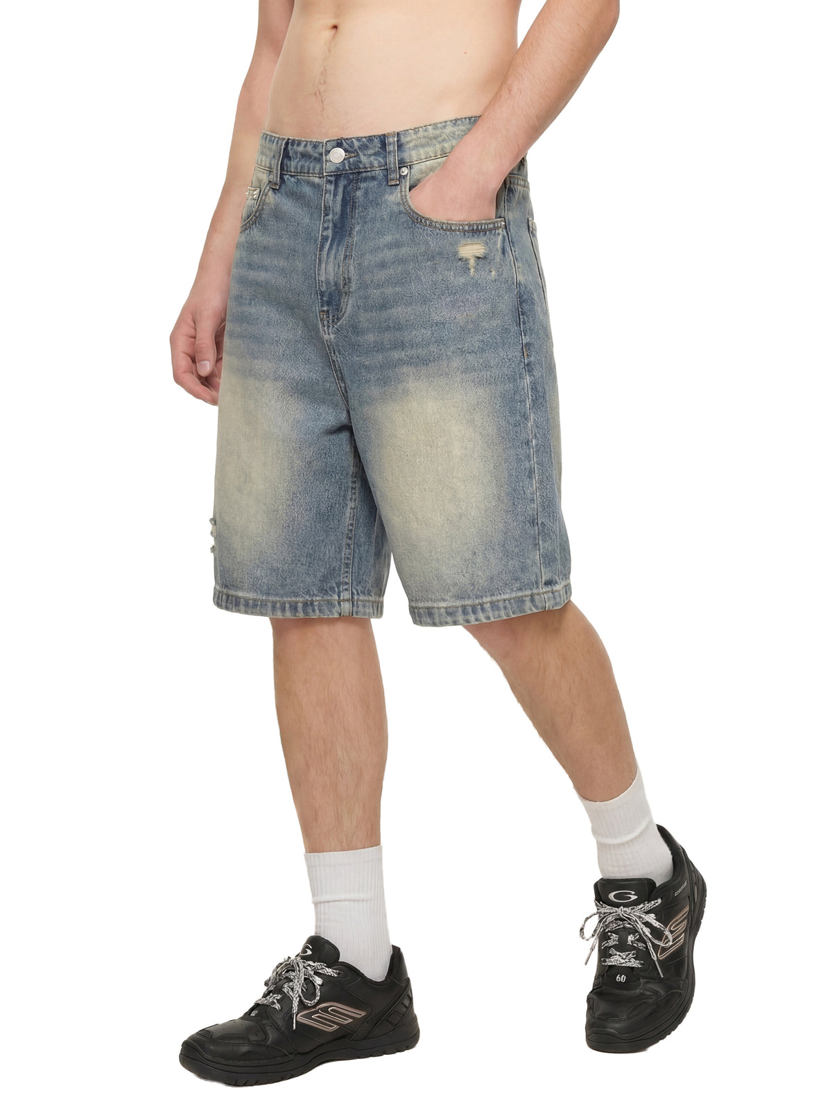 Rifted Faded Distressed Baggy Denim Shorts